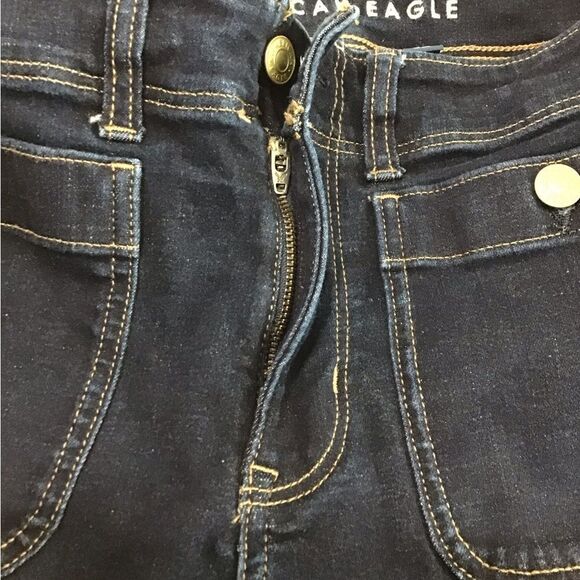 American Eagle Outfitters Dark Blue Flared Leg Jeans Patch Pocket Size 12 - Picture 7 of 12